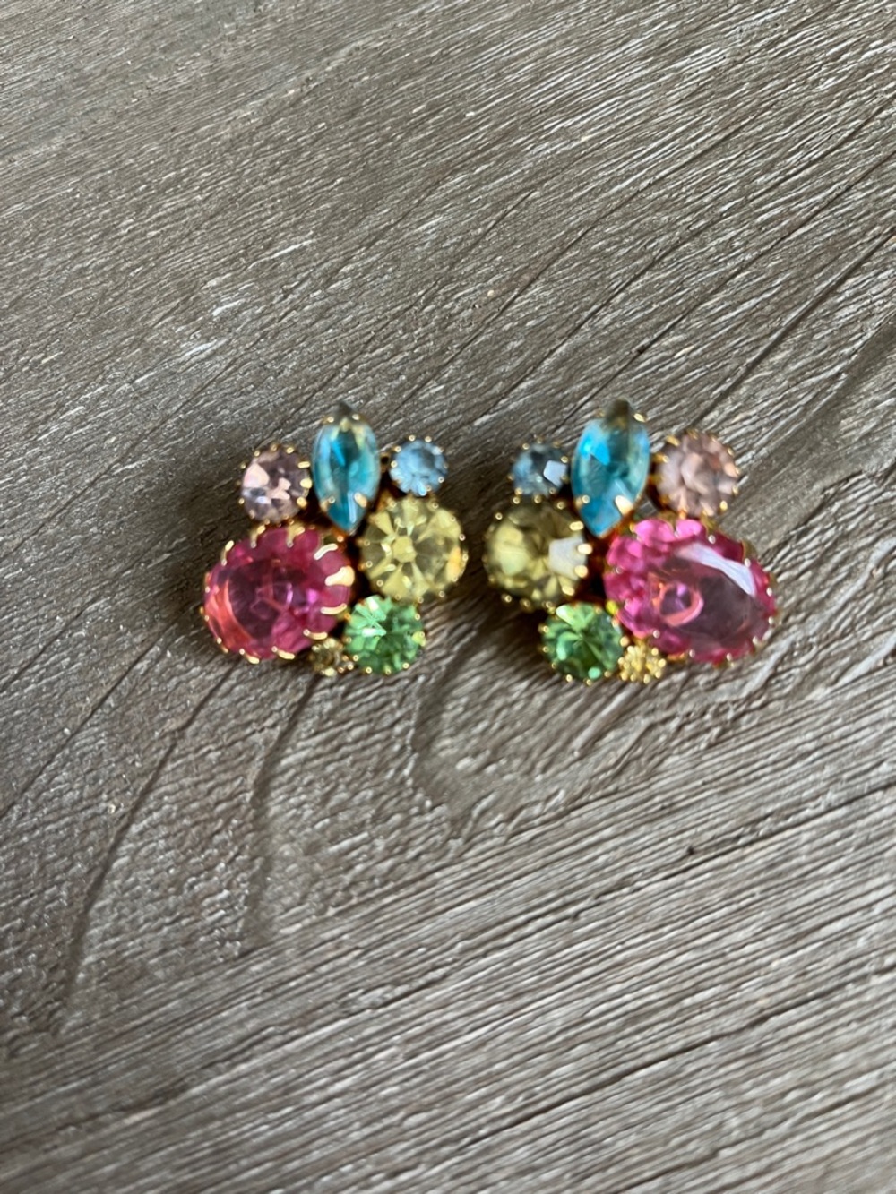 JULIANA Gold-Tone Multi-Color Crystal Cluster Clip Earrings - prong set - Picture 3 of 12